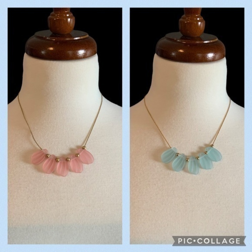 2 Avon 18” Gold Necklaces Baby Pink & Baby Blue Petals & Earrings